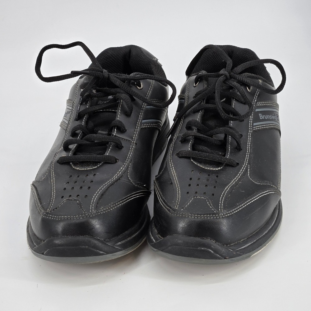 Brunswick Flyer Wide Mens 9 Bowling Shoes Black Leather Flex Slide Sneaker